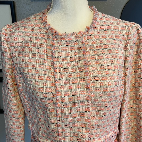 Rebecca Taylor Bright Coral and Cream Tweed Jacket 10 - Picture 10 of 13